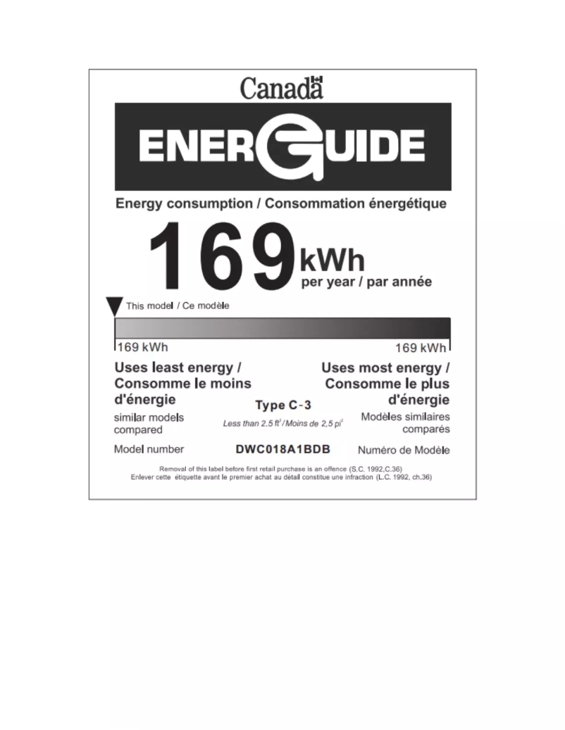 Page 1 de la notice Label énergétique Danby DWC018A1BDB