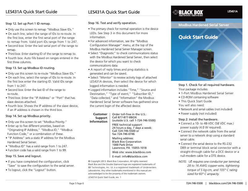 Page 1 de la notice Manuel utilisateur Black Box LES431A