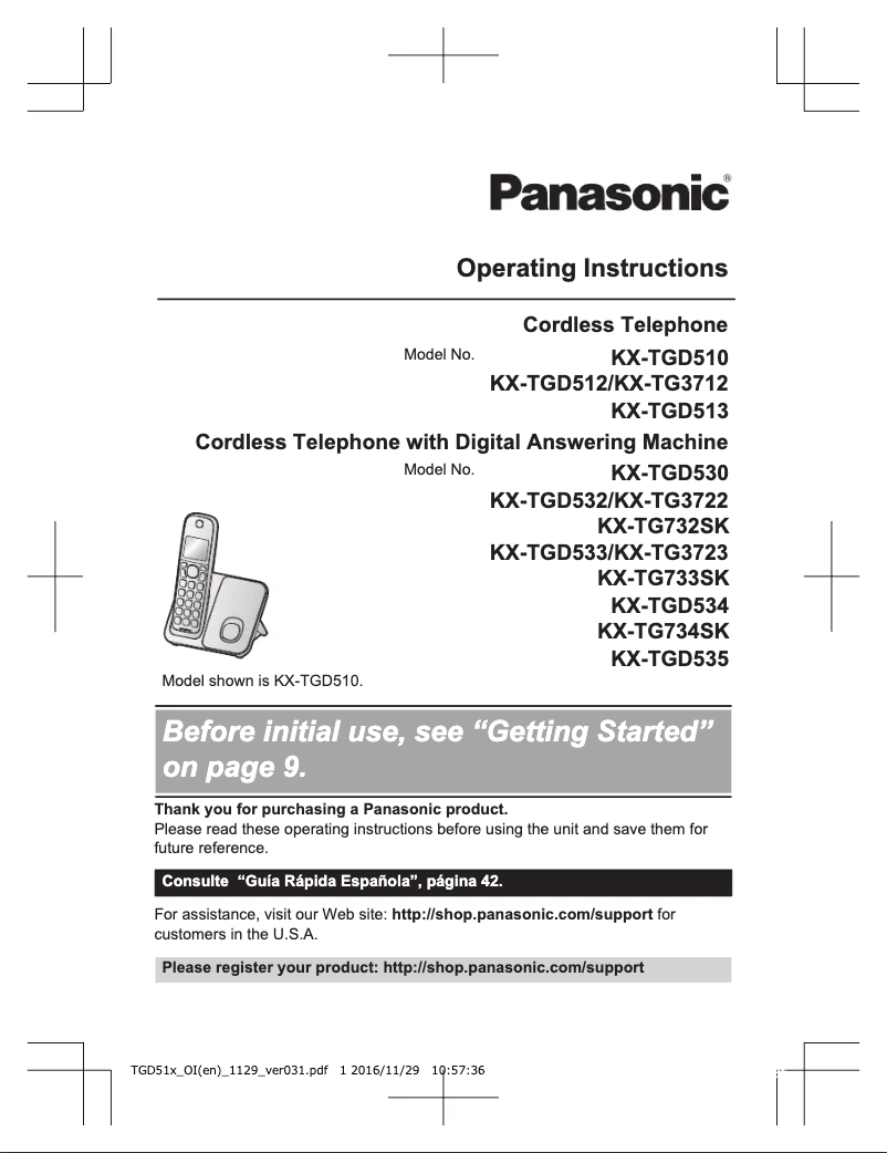 Imagen de la primera página del manual del dispositivo KX-TGD530M