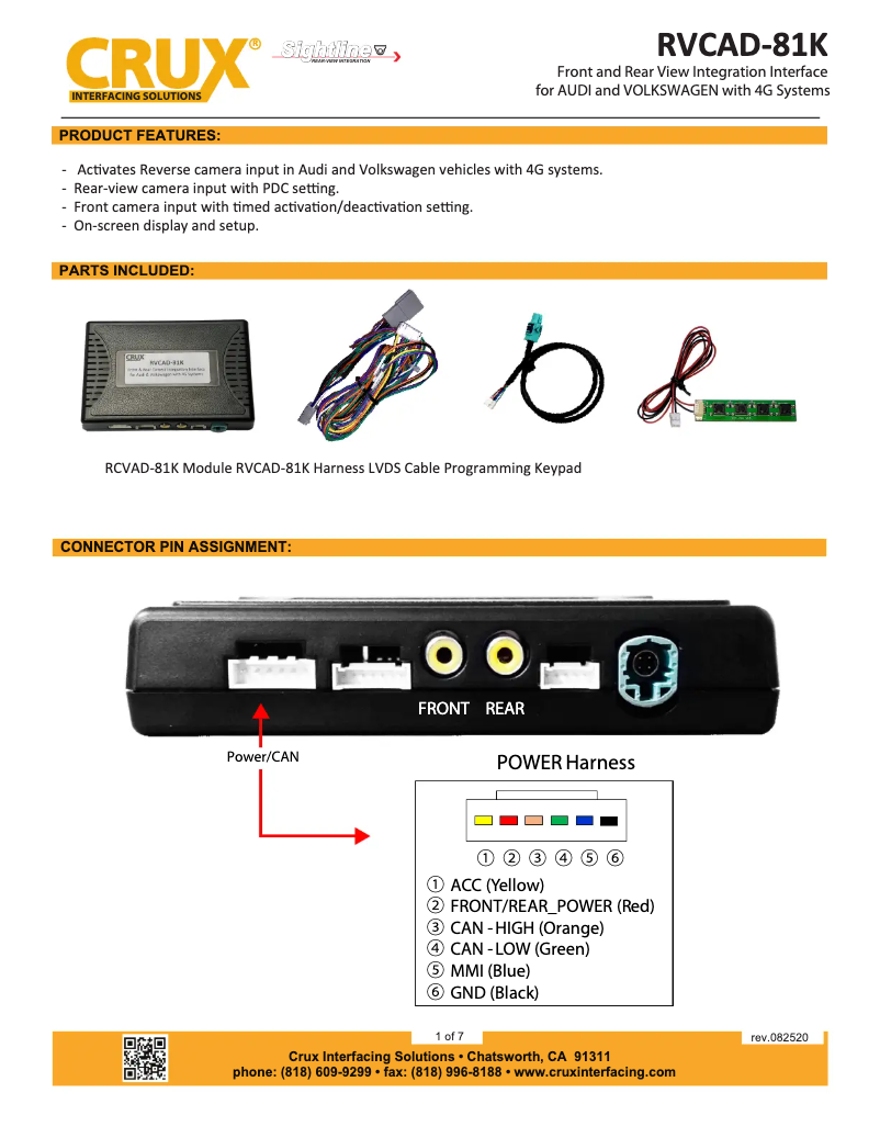 Page n°1 - Manuel utilisateur CRUX RVCAD-81K