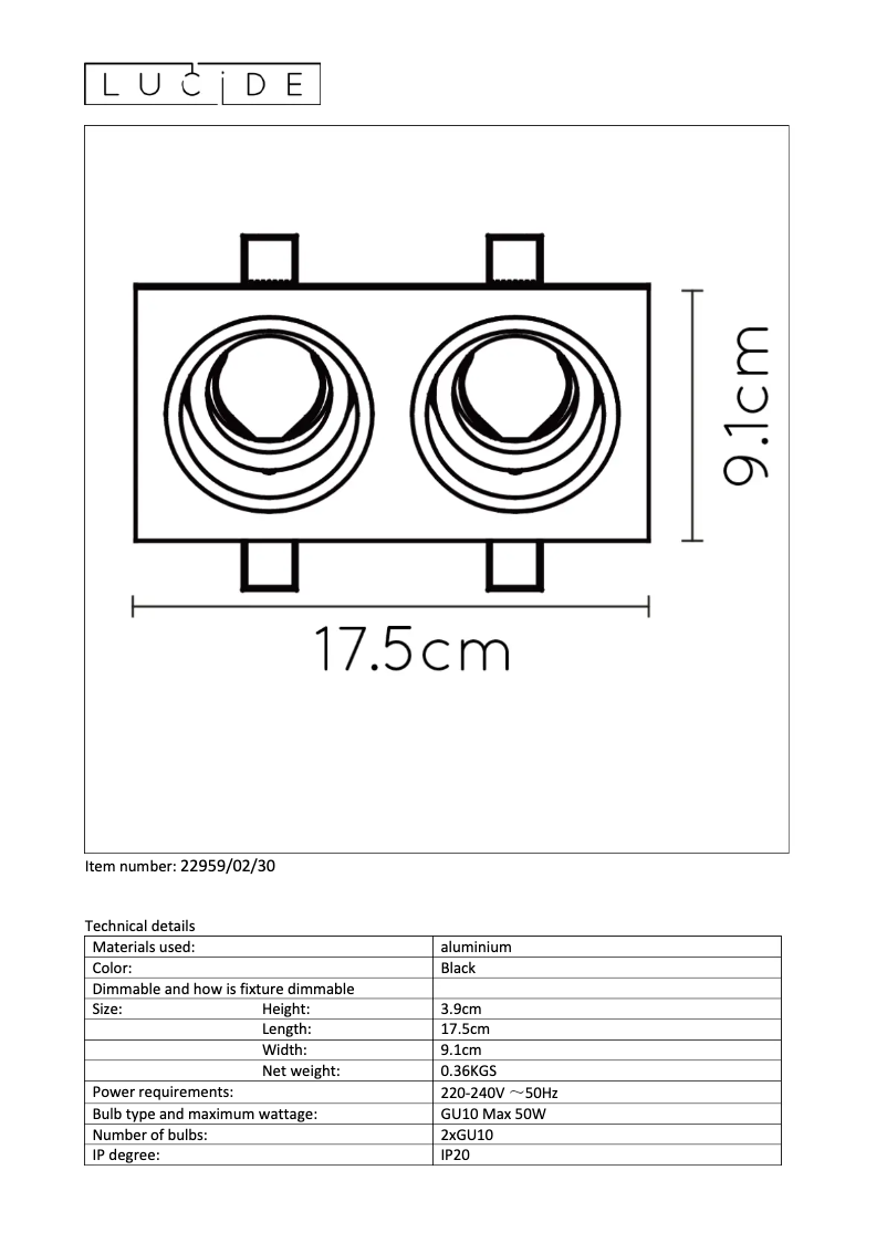 Page n°1 - Manuel utilisateur Lucide Embed 22959/02/30