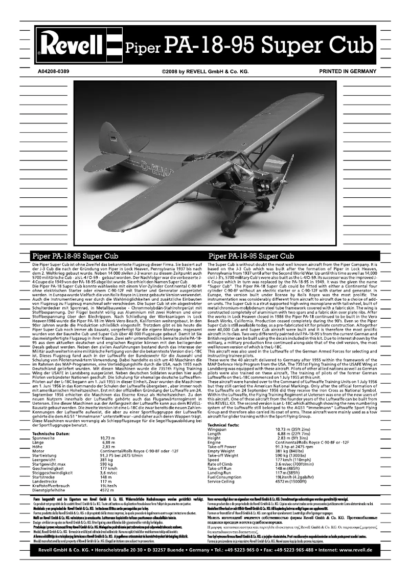 Page n°1 - Manuel utilisateur Revell Piper PA-18 Super Cub