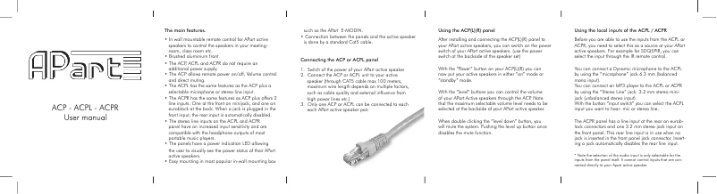Page 1 de la notice Manuel utilisateur APart ACPR