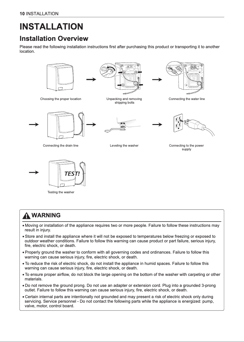 Page n°1 - Guide d'installation LG WM9500HKA