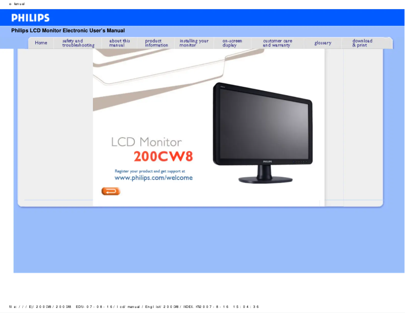 Page 1 de la notice Manuel utilisateur Philips 200CW8FB