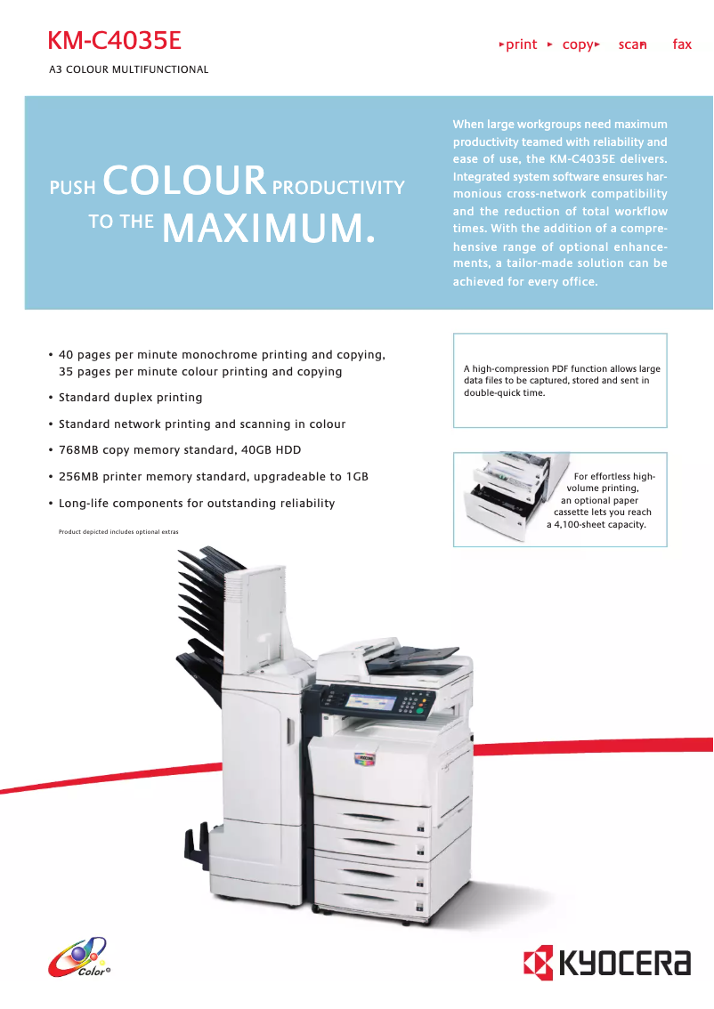 Page 1 de la notice Fiche technique Kyocera KM-C4035E