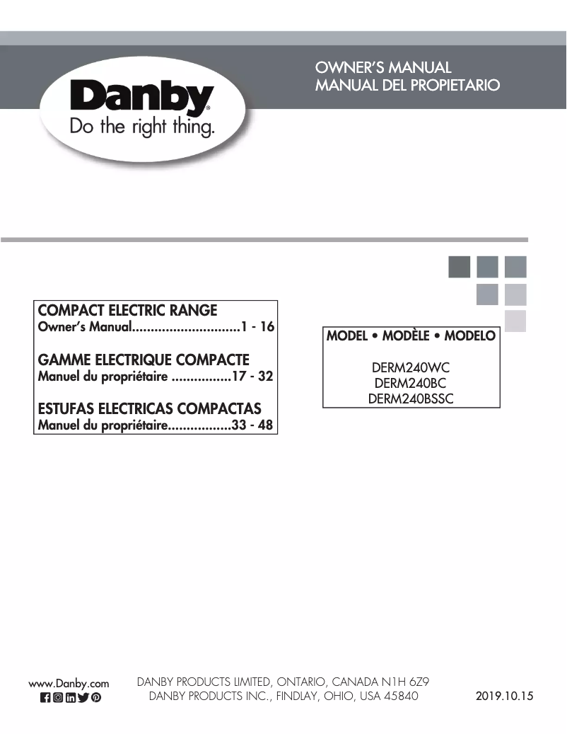 Page 1 de la notice Manuel utilisateur Danby DERM240BSSC