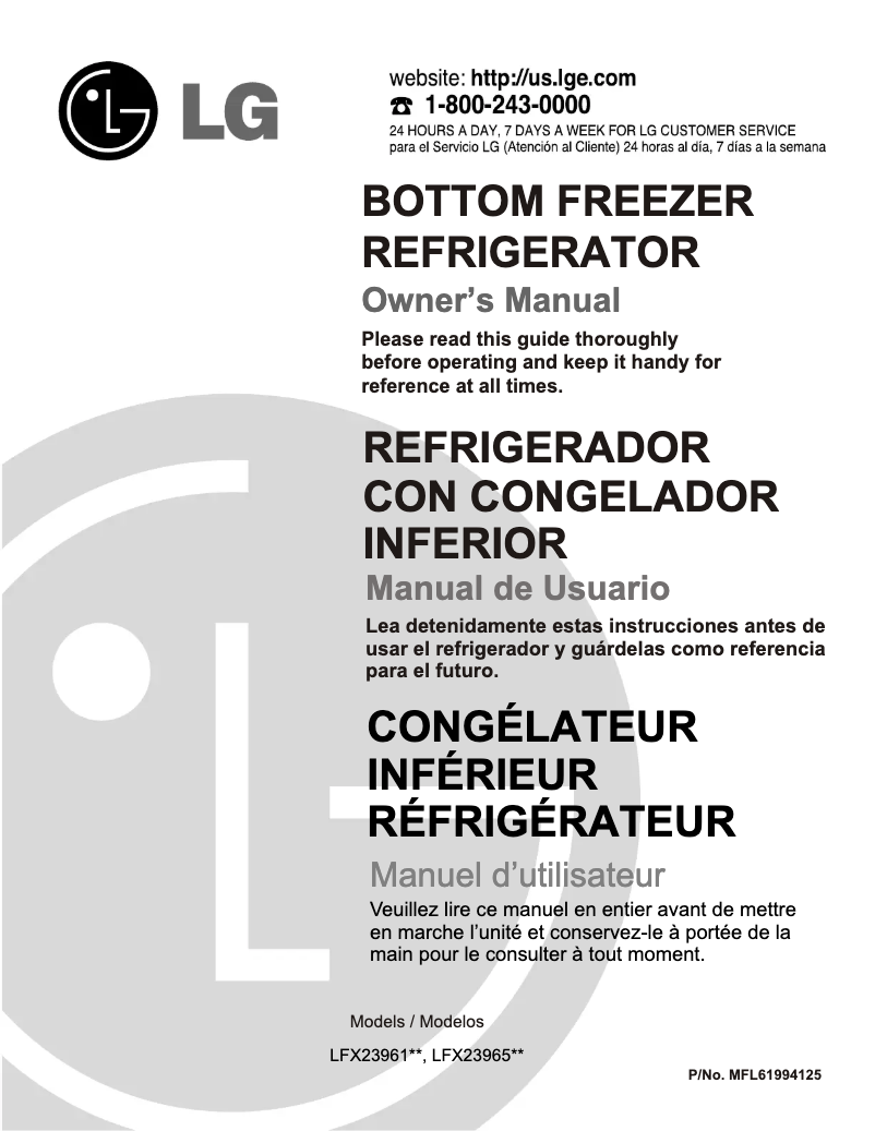 Page 1 de la notice Manuel utilisateur LG GM-L238SSXL