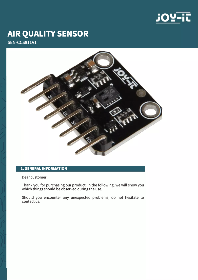 Page n°1 - Manuel utilisateur Joy-It SEN-CCS811V1