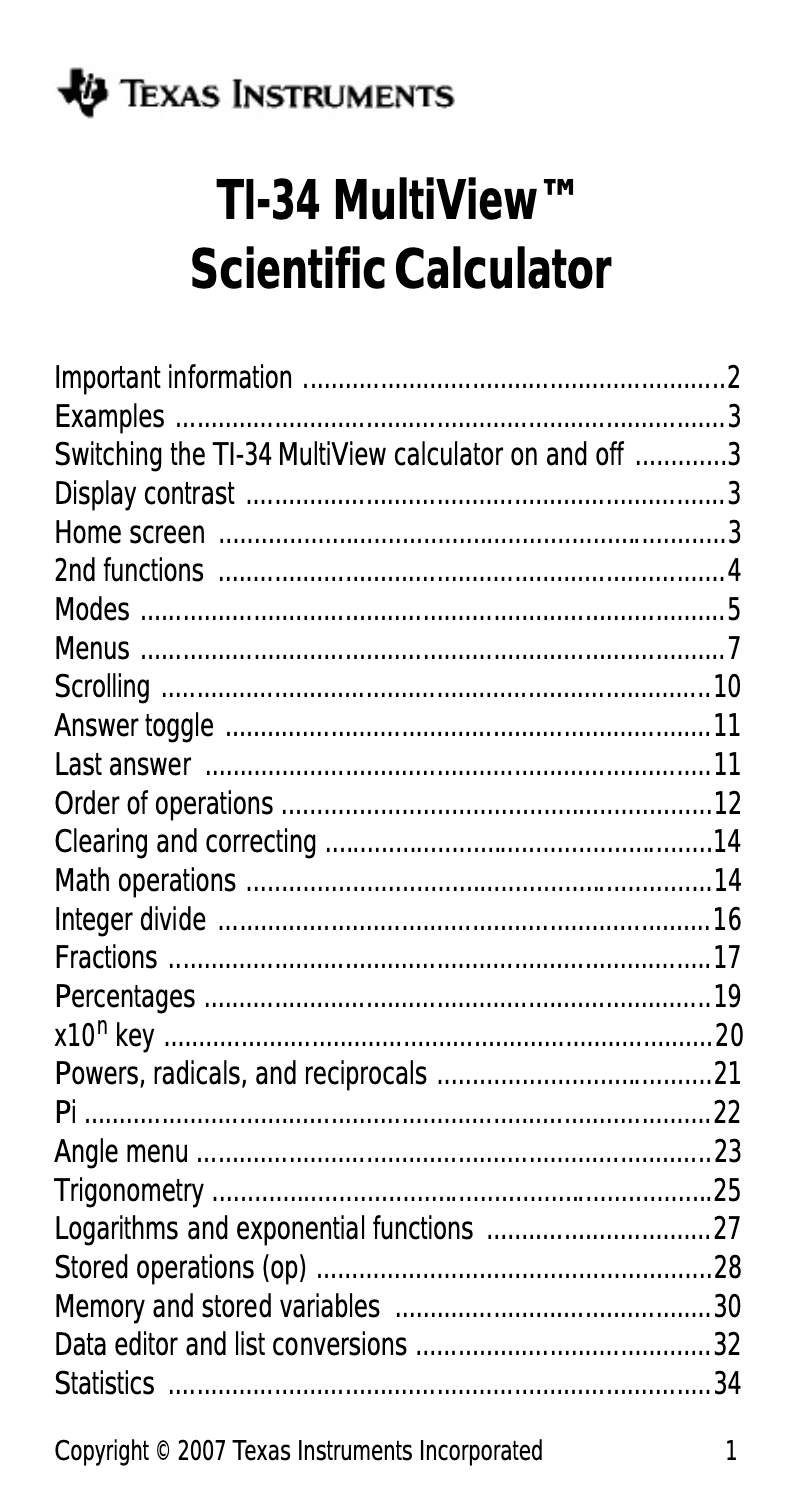 Page 1 de la notice Manuel utilisateur Texas Instruments TI-34 MultiView