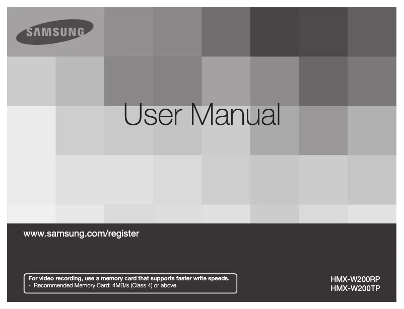 Image de la première page du manuel de l'appareil HMX-W200BP