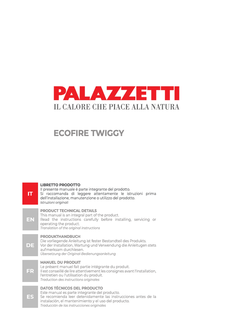 Page n°1 - Manuel utilisateur Palazzetti Ecofire Twiggy 10 air