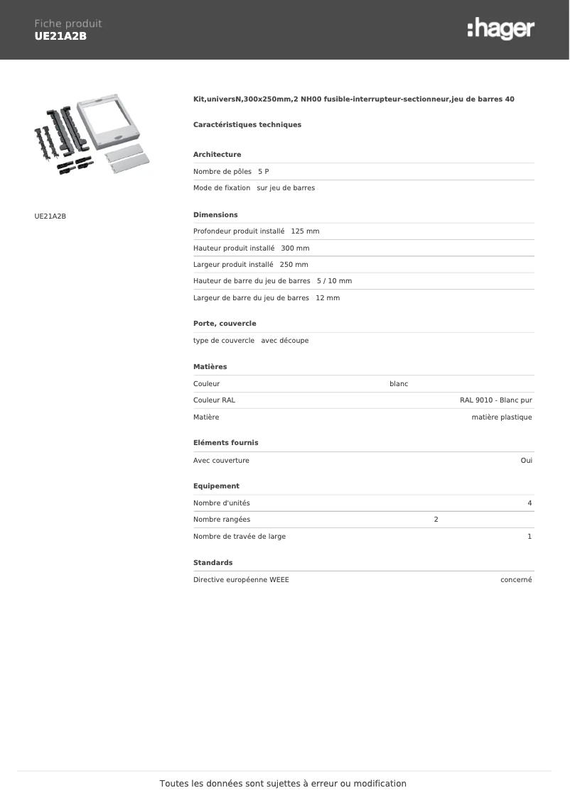 Page 1 de la notice Manuel utilisateur Hager UE21A2B