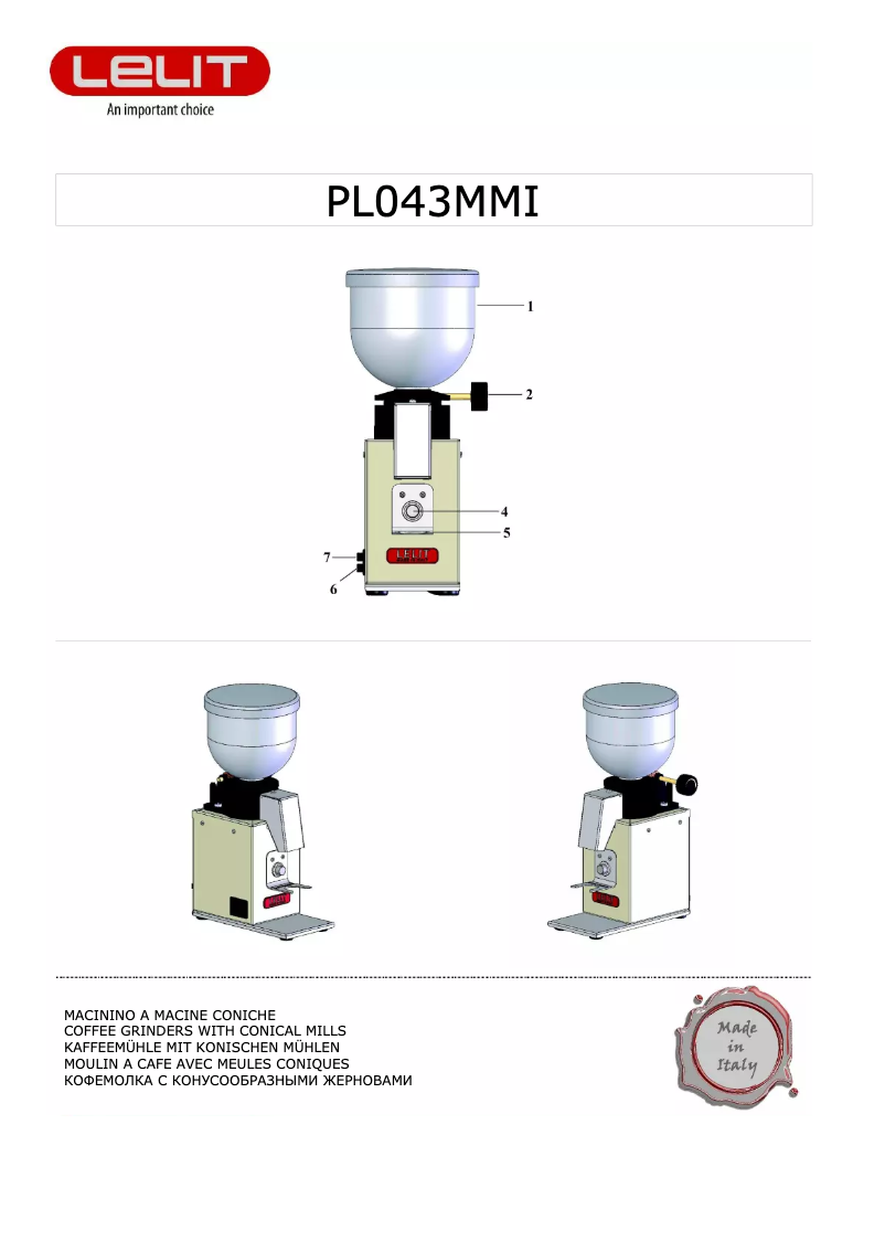 Page 1 de la notice Manuel utilisateur Lelit Fred PL043MMI