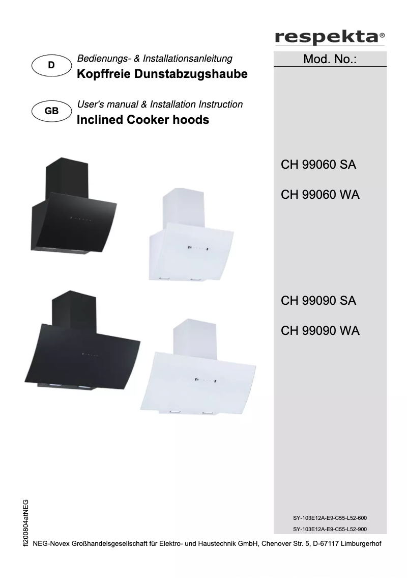 Page 1 de la notice Manuel utilisateur Respekta Selia CH99060SA