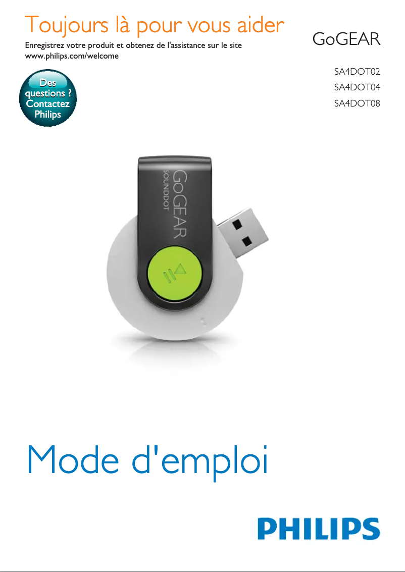 Image de la première page du manuel de l'appareil GoGear SA4DOT04WN
