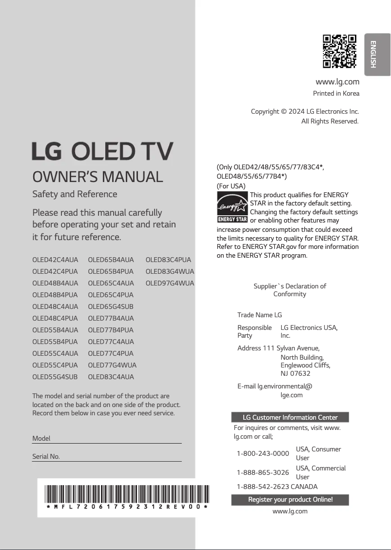 Page 1 of the manual User Manual LG OLED48C4AUA