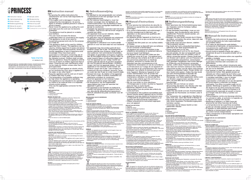 Page 1 de la notice Manuel utilisateur Princess Table Chef XXL 102326