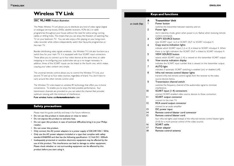 Page 1 de la notice Manuel utilisateur Philips SBCVL1400