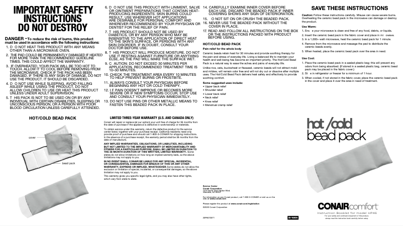 Page 1 de la notice Manuel utilisateur Conair HP46