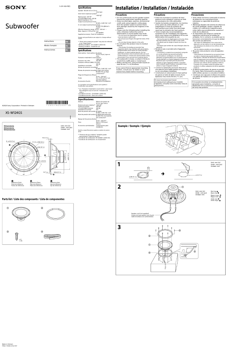 Page 1 de la notice Manuel utilisateur Sony XS-W124GS
