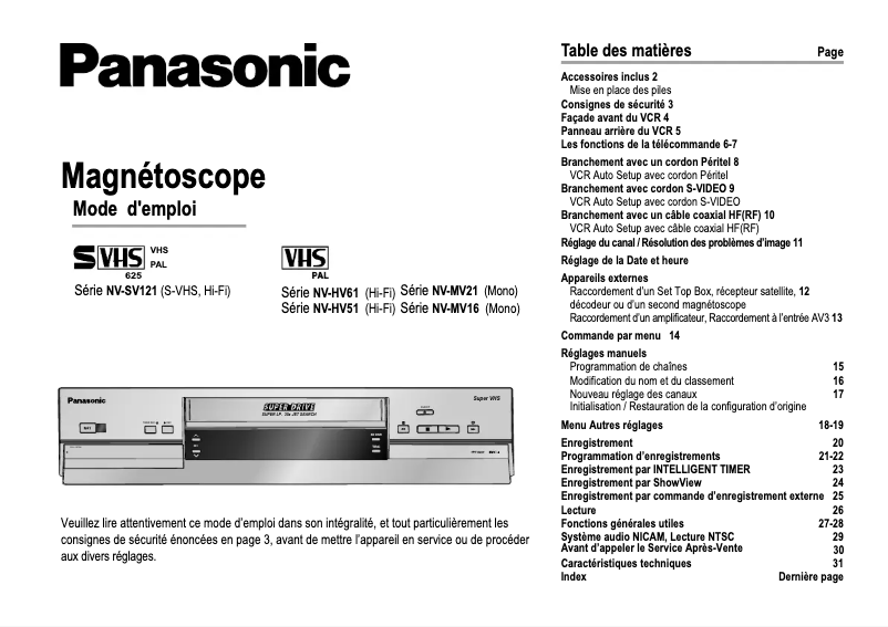 Image de la première page du manuel de l'appareil NV-MV16S