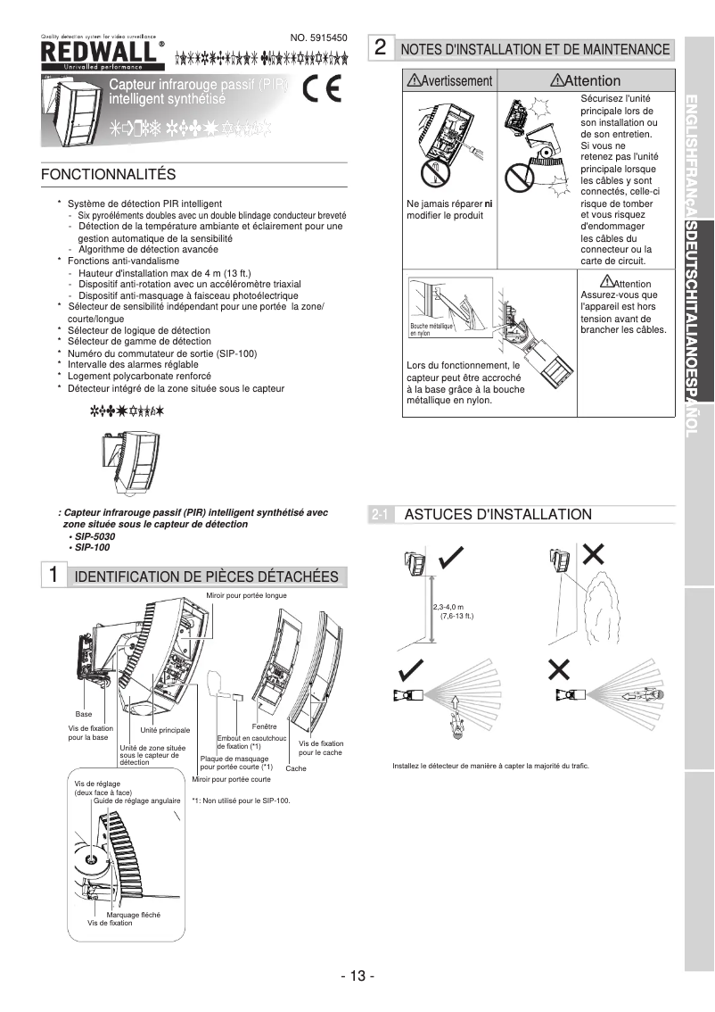 Page n°1 - Manuel utilisateur Optex SIP-5030