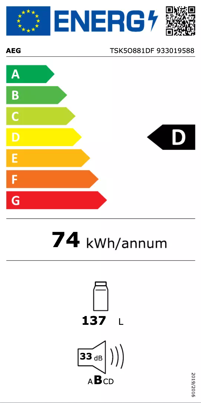 Page n°1 - Label énergétique AEG TSK5O881DF