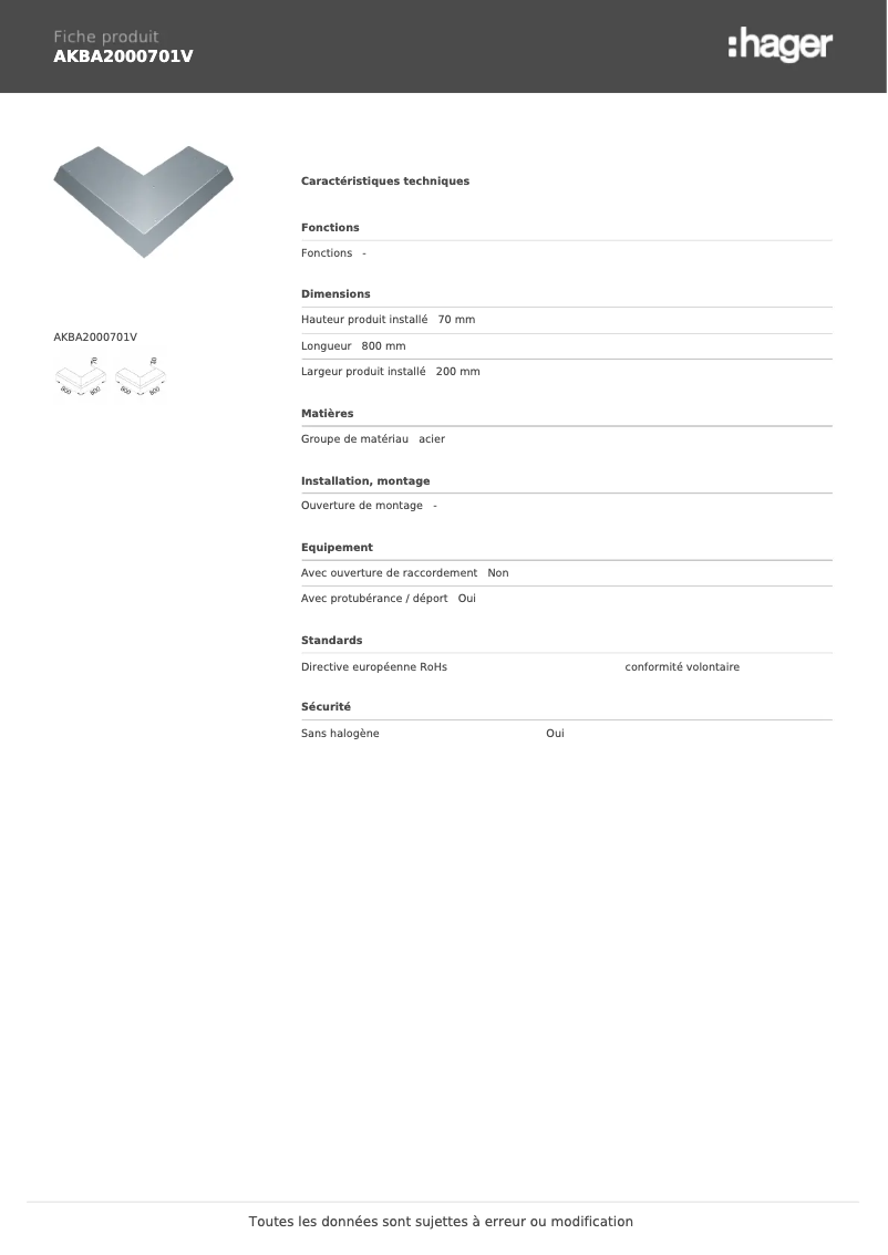 Page 1 de la notice Manuel utilisateur Hager AKBA2000701V