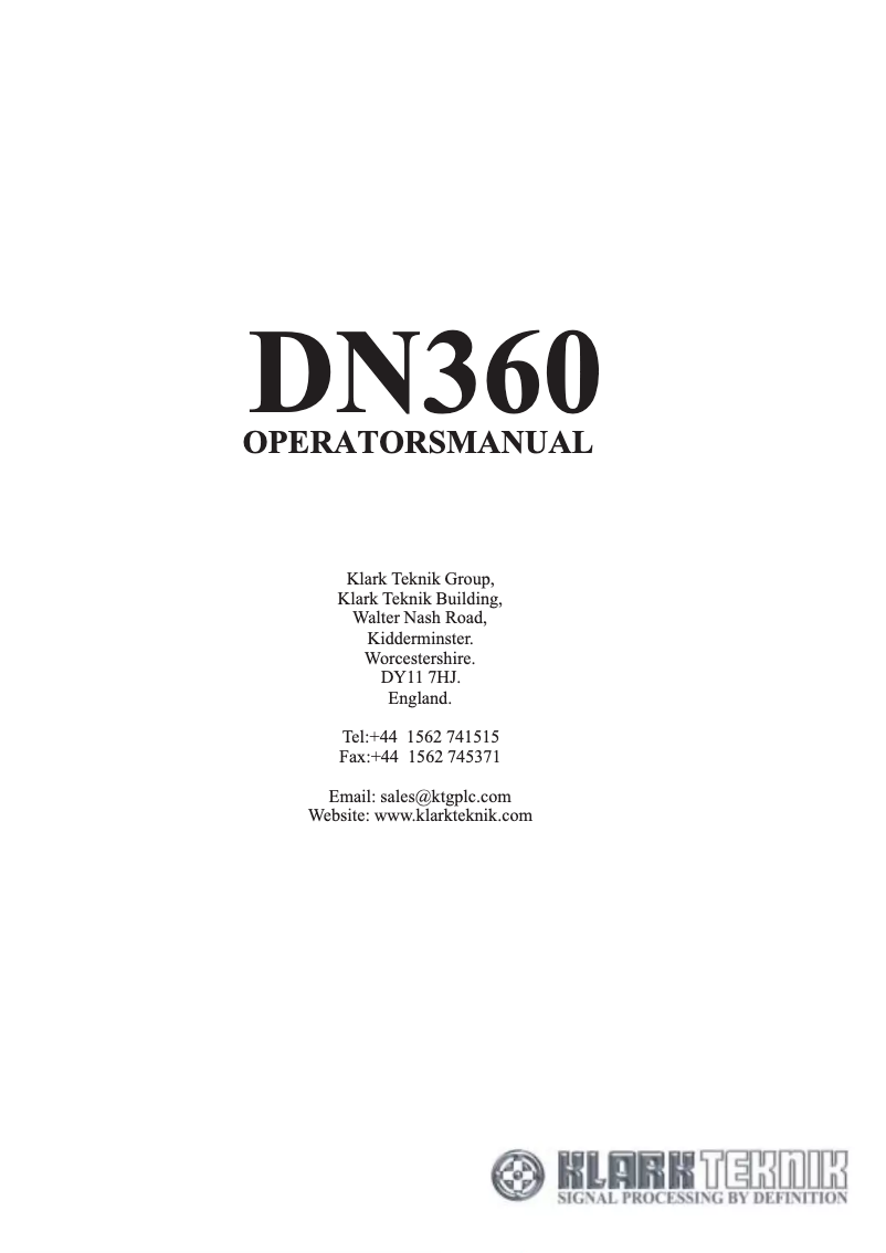 Page n°1 - Manuel utilisateur Klark Teknik DN360