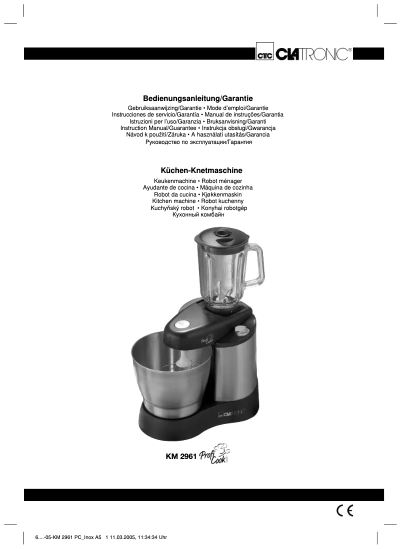 Page 1 de la notice Manuel utilisateur Clatronic KM 2961