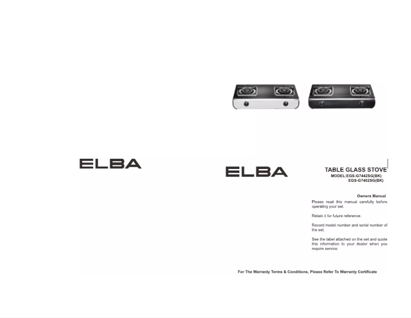 Page 1 de la notice Manuel utilisateur Elba EGS-G7442SG(BK)