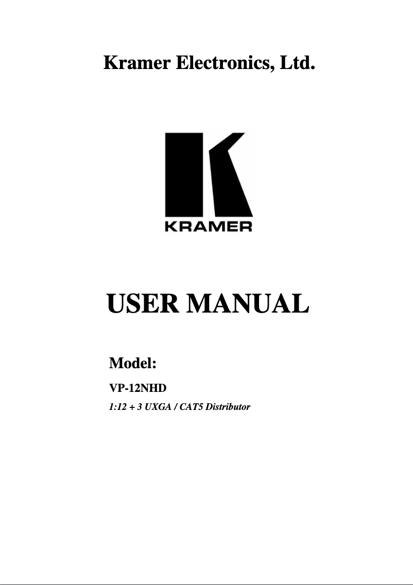 Página 1 del manual Manual de usuario Kramer VP-12NHD
