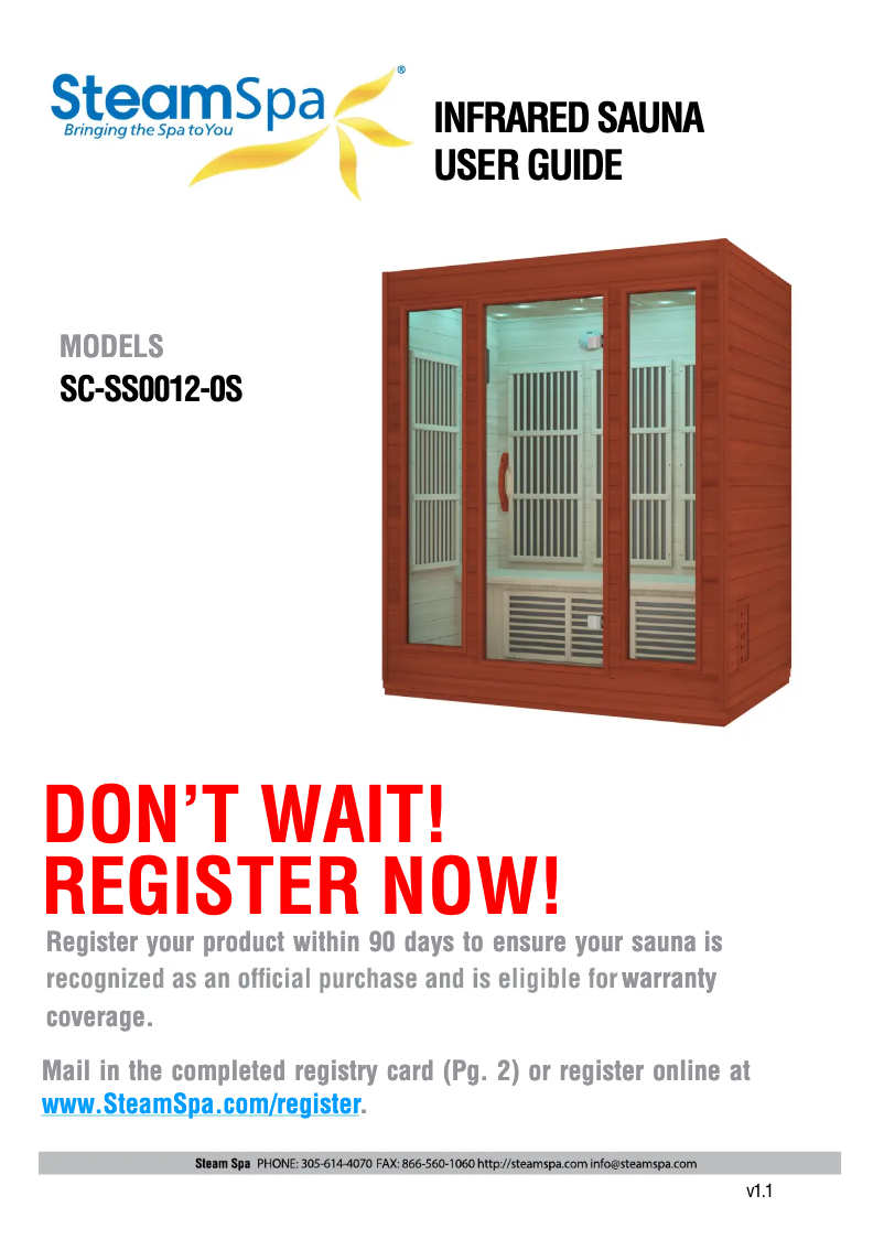 Page 1 de la notice Manuel utilisateur SteamSpa SC-SS0012-0S