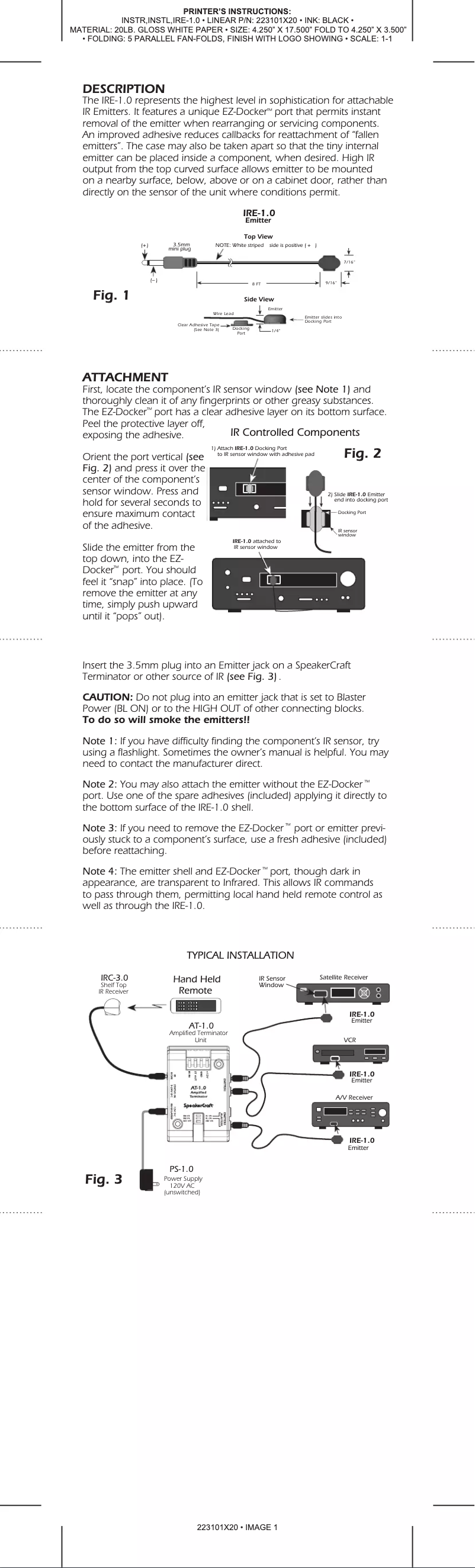 Page n°1 - Manuel utilisateur SpeakerCraft IRE-1.0