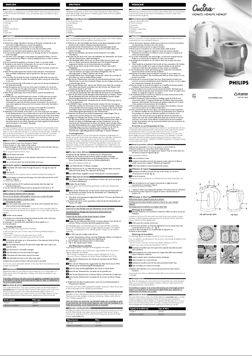 Page 1 de la notice Manuel utilisateur Philips Cucina HD4637