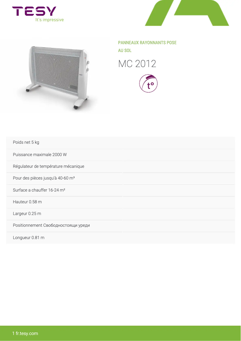 Page 1 de la notice Manuel utilisateur Tesy MC 2012