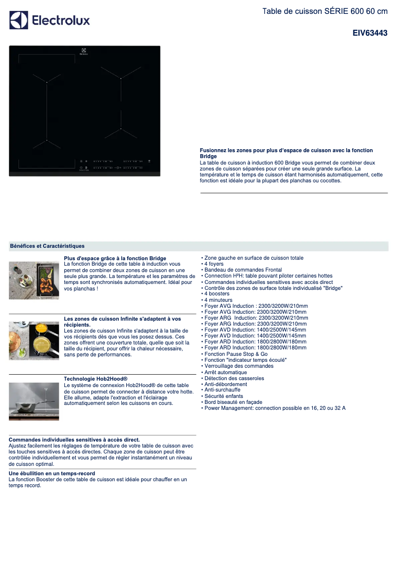 Page n°1 - Fiche technique Electrolux EIV63443