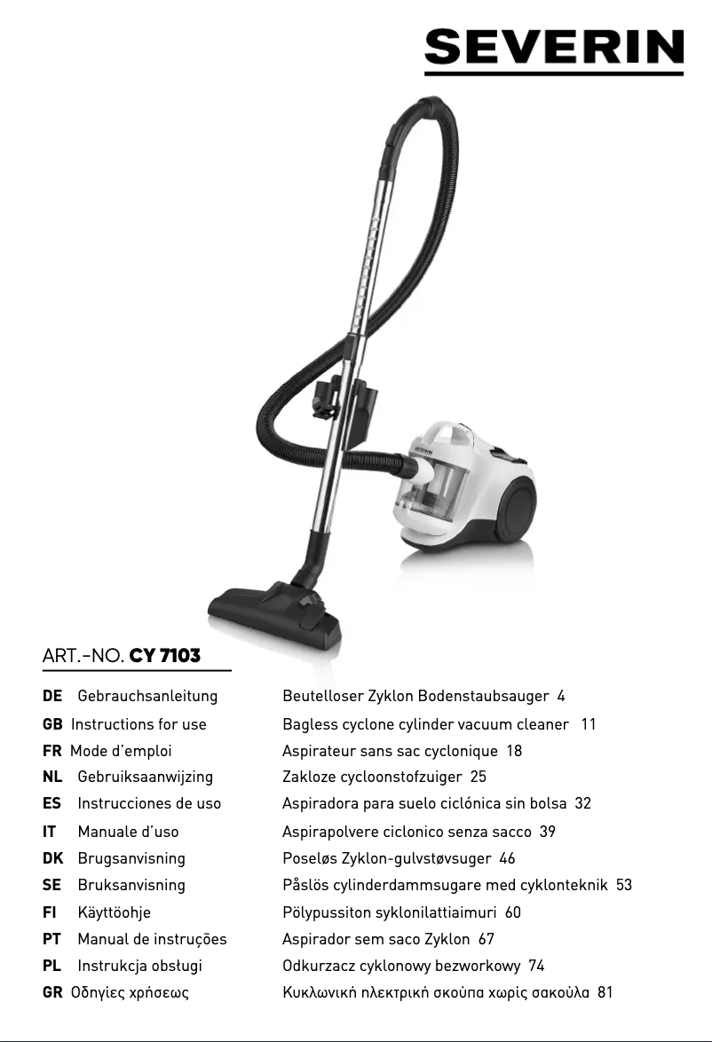 Page n°1 - Manuel utilisateur Severin CY 7103