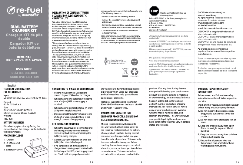 Page n°1 - Manuel utilisateur Mizco RFK-GP401
