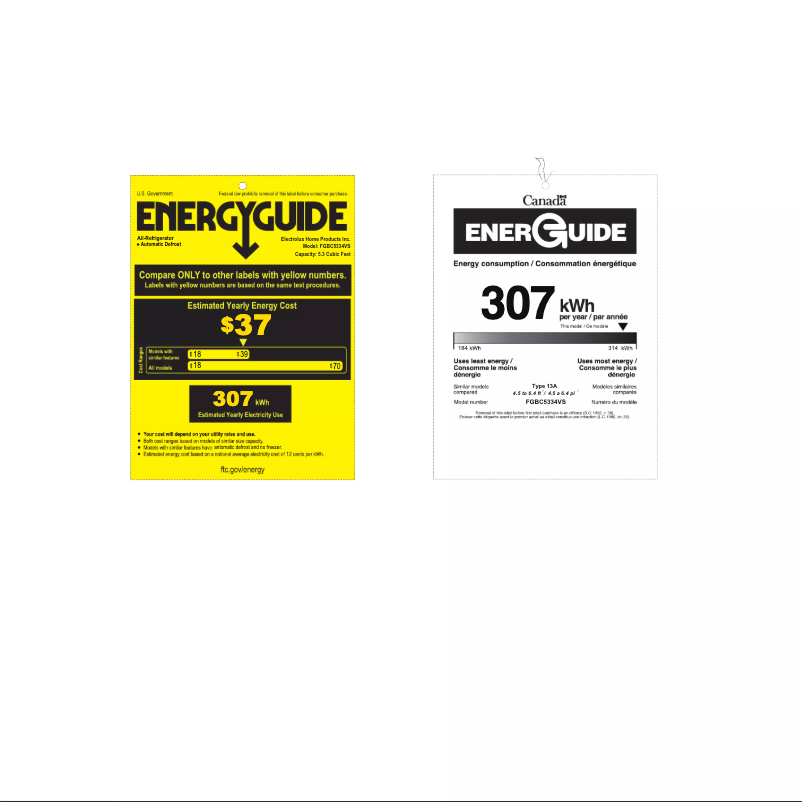 Page n°1 - Label énergétique Frigidaire FGBC5334VS