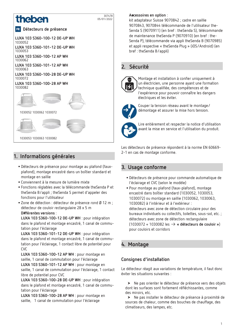 Page 1 de la notice Manuel utilisateur Theben LUXA 103 S360-100-12 DE-UP