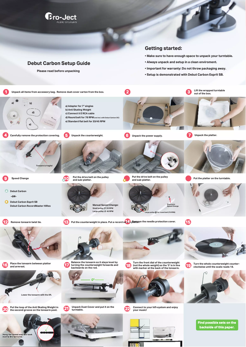 Página 1 del manual Guía de instalación Pro-Ject Debut Carbon RecordMaster HiRes