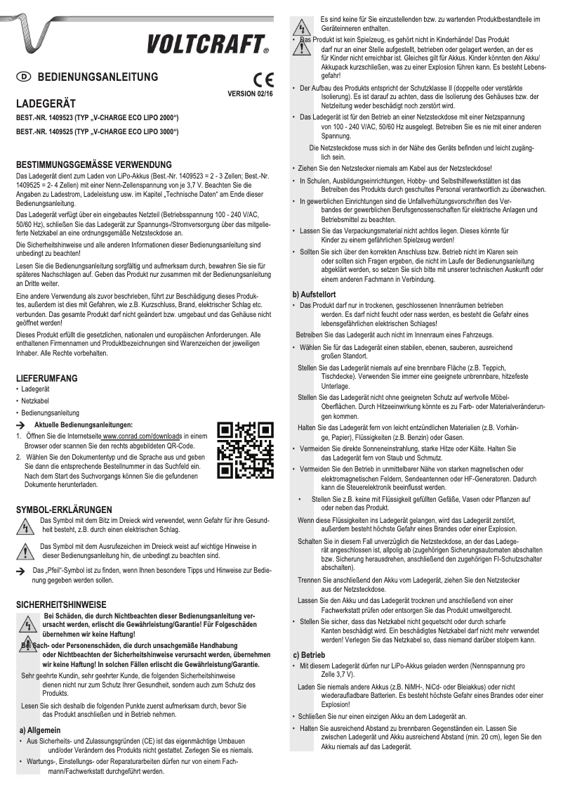 Image de la première page du manuel de l'appareil V-Charge Eco LiPo 2000