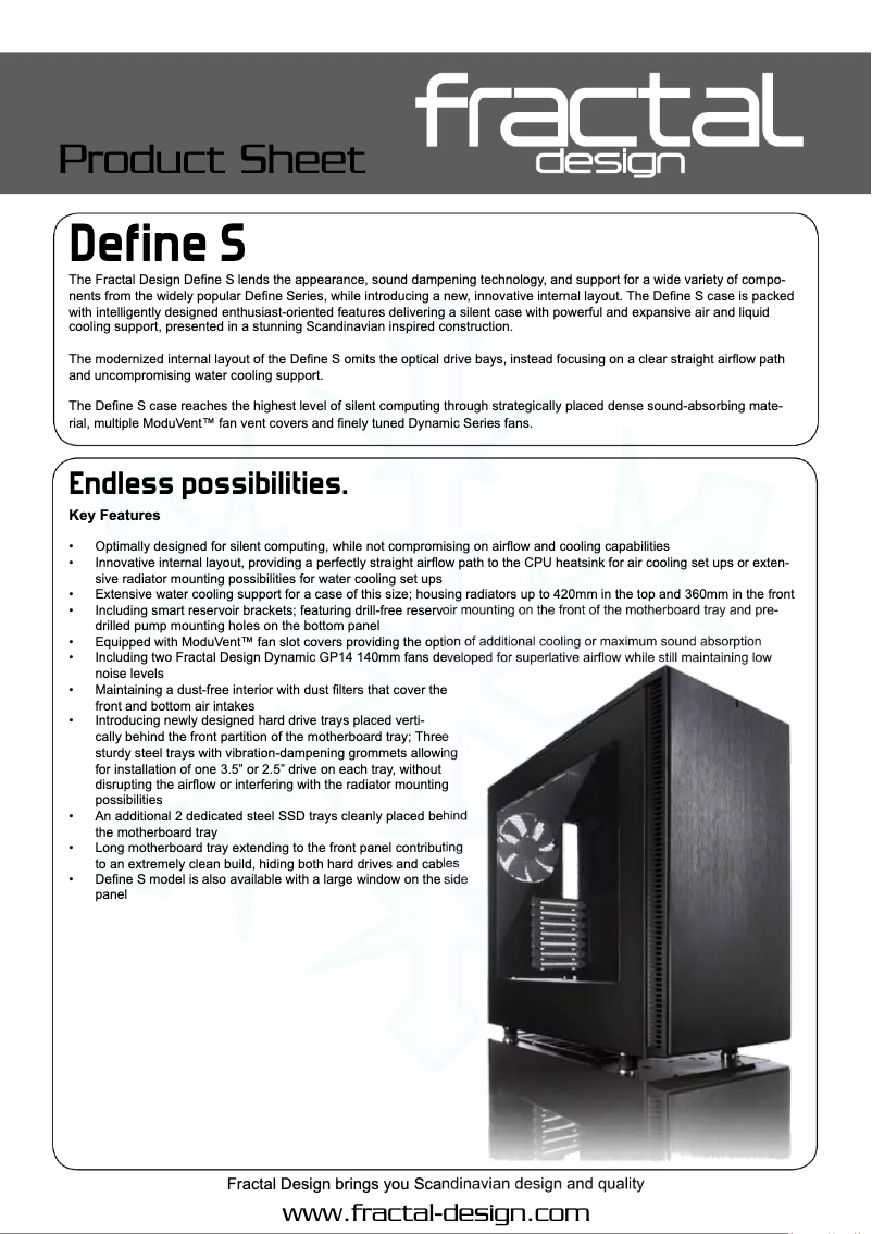 Page 1 de la notice Fiche technique Fractal Design Define S