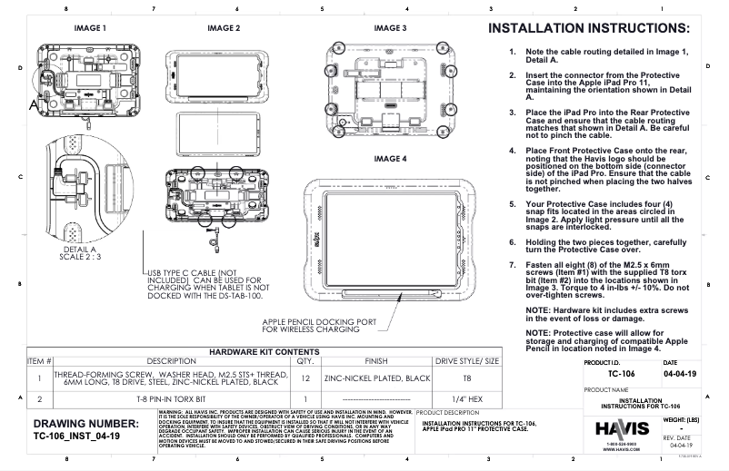 Page 1 de la notice Manuel utilisateur Havis PKG-TAB-APP3