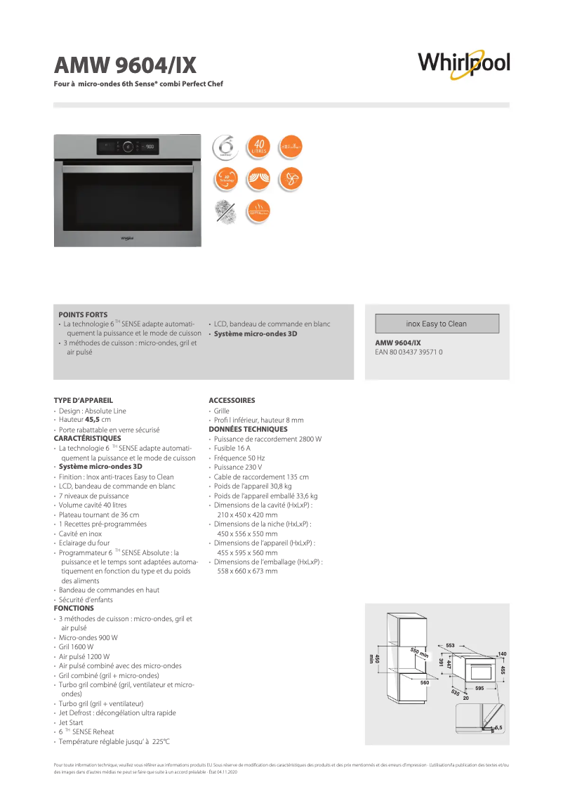 Page n°1 - Fiche technique Whirlpool AMW 9604/IX