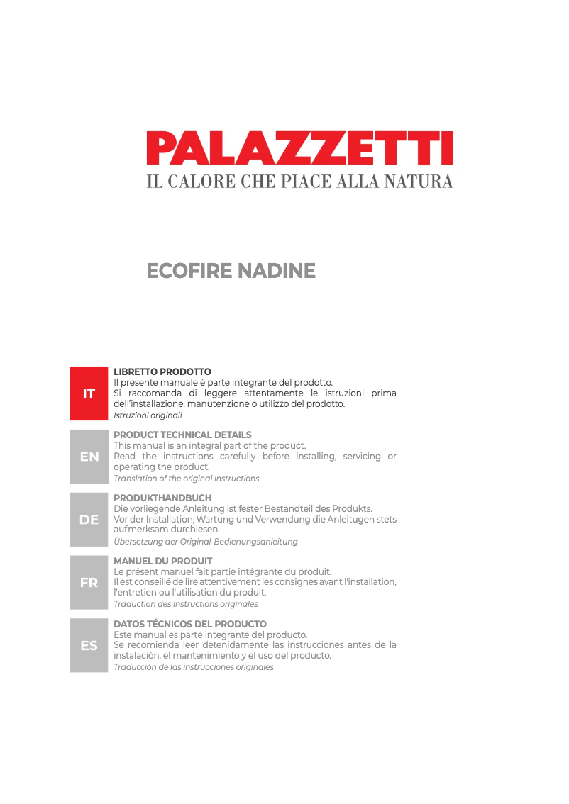 Page n°1 - Manuel utilisateur Palazzetti Ecofire Nadine 12 kW US Pro2