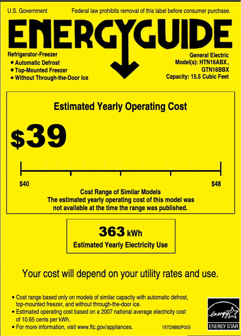 Page 1 de la notice Label énergétique Hotpoint HTN16ABXWW