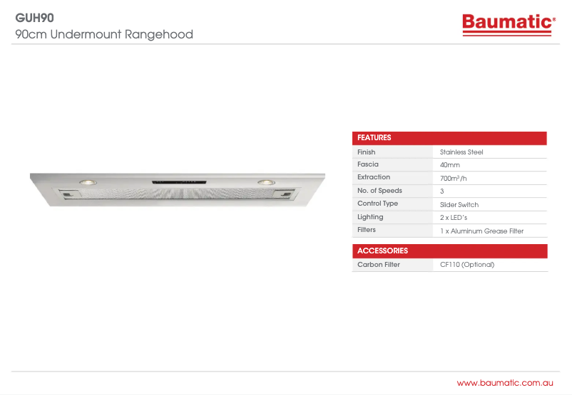 Página 1 del manual Ficha técnica Baumatic GUH90